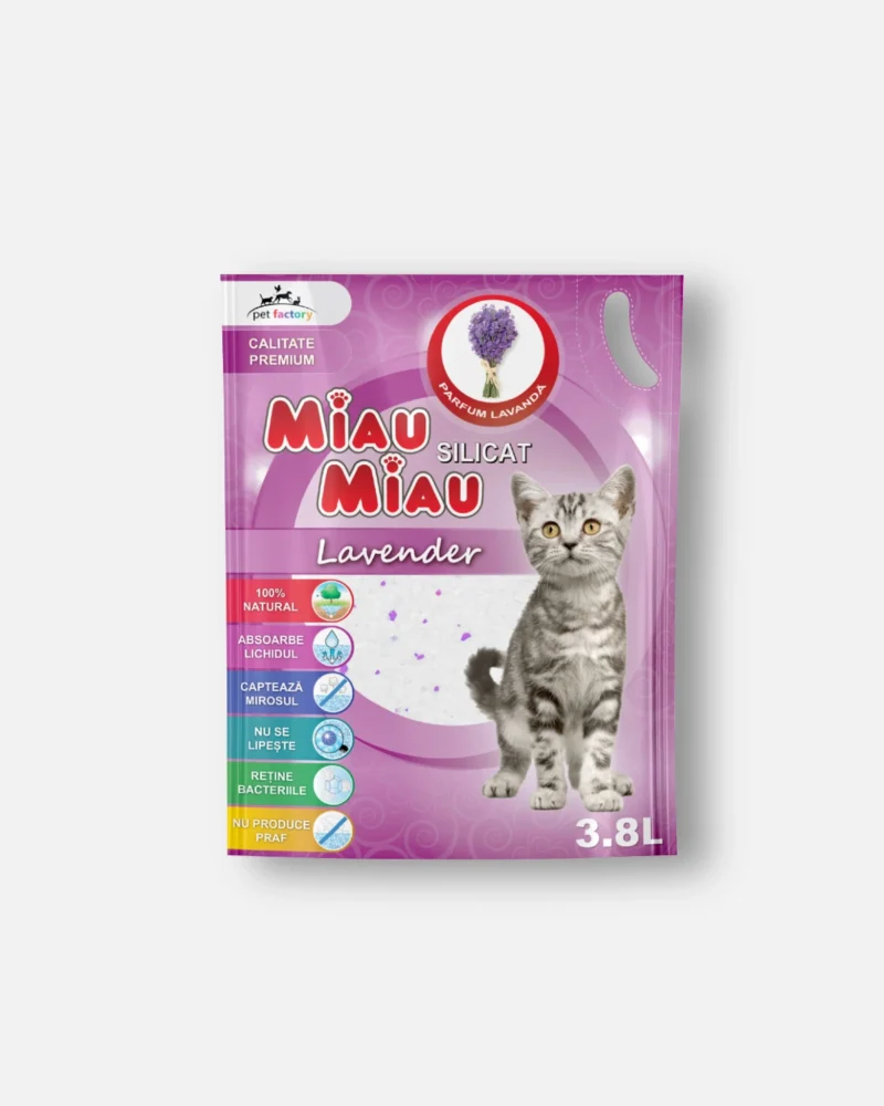 Așternut igienic MIAU MIAU Silicat - Lavandă 3.8 L