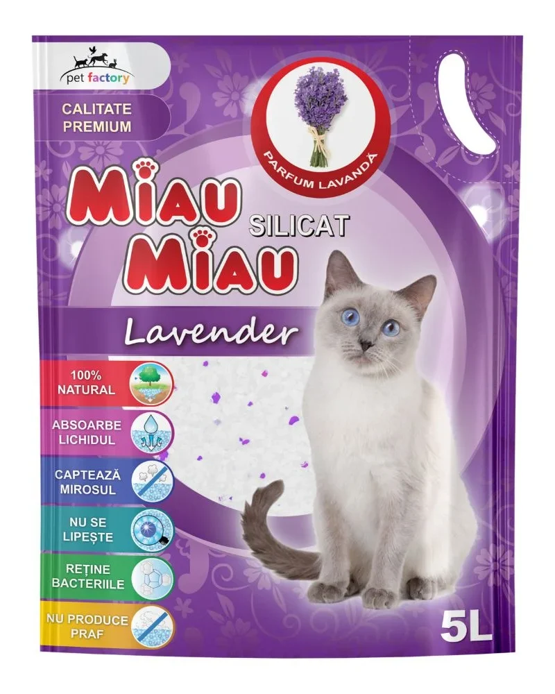 Așternut igienic MIAU MIAU Silicat - Lavandă 5 L